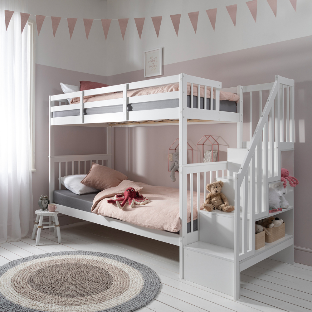 Ulla Staircase Bunk Bed with Storage Staircase in Classic White