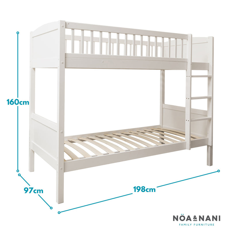 Lottie Bunk Bed With Straight Ladder in Classic White