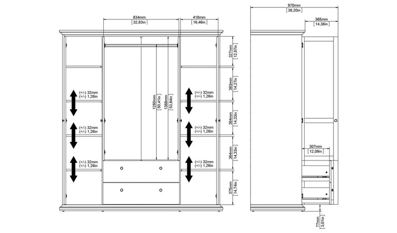 4 Door 2 Drawer Wardrobe - Grey 14650676 (OpenBox- See T's & C's for details)
