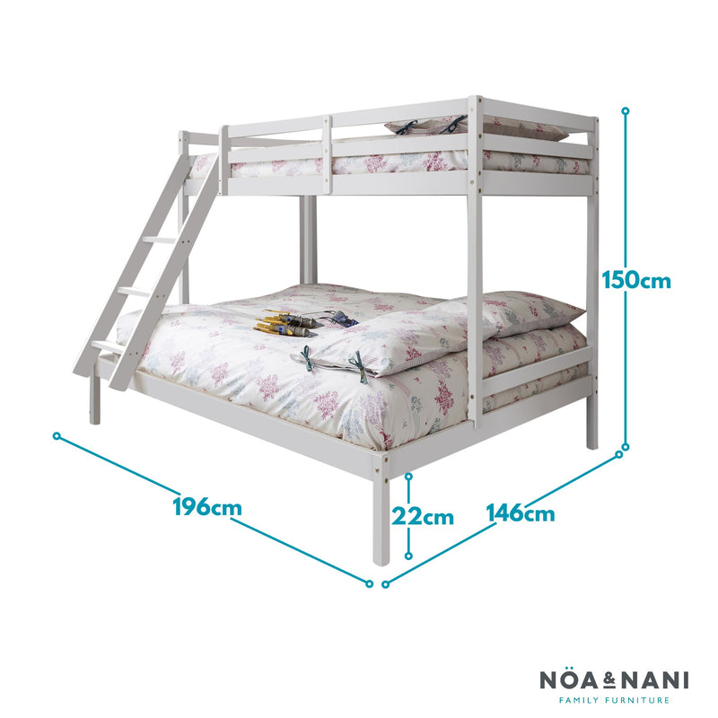 Kent Triple Bunk Bed with Single and Double Bed in Classic White