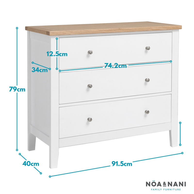 Leines 3 Drawer Wide Chest of Drawers in White & Oak