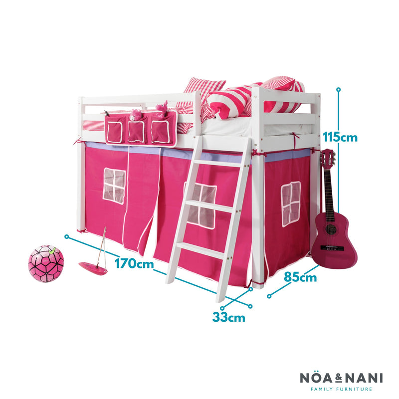 Ontario Cabin Bed Midsleeper Shorty with Pink Tent in Classic White