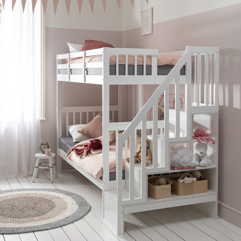 Ulla Staircase Bunk Bed with Storage Staircase in Classic White
