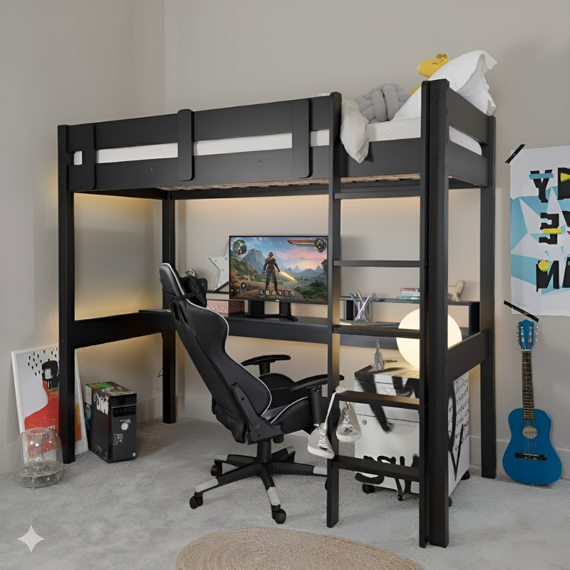 Vortex Gaming Station High Sleeper Kids Cabin Bed with Desk in Black