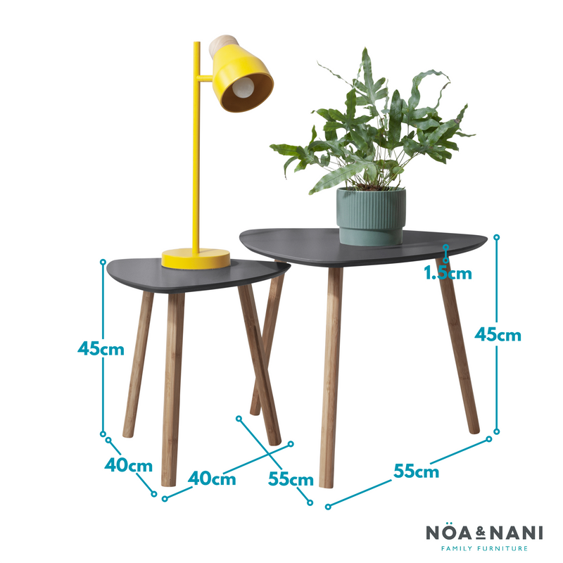 Malme Nesting Tables Set of Two in Dark Grey and Natural Pine