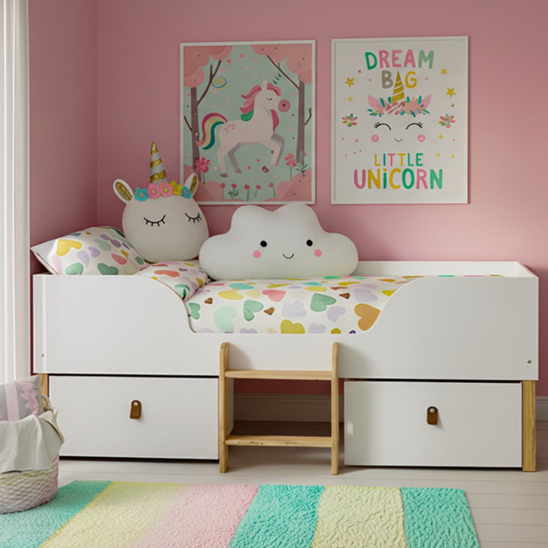 Arvid Shorty Cabin Bed Captains Low Midsleeper with Storage in Classic White