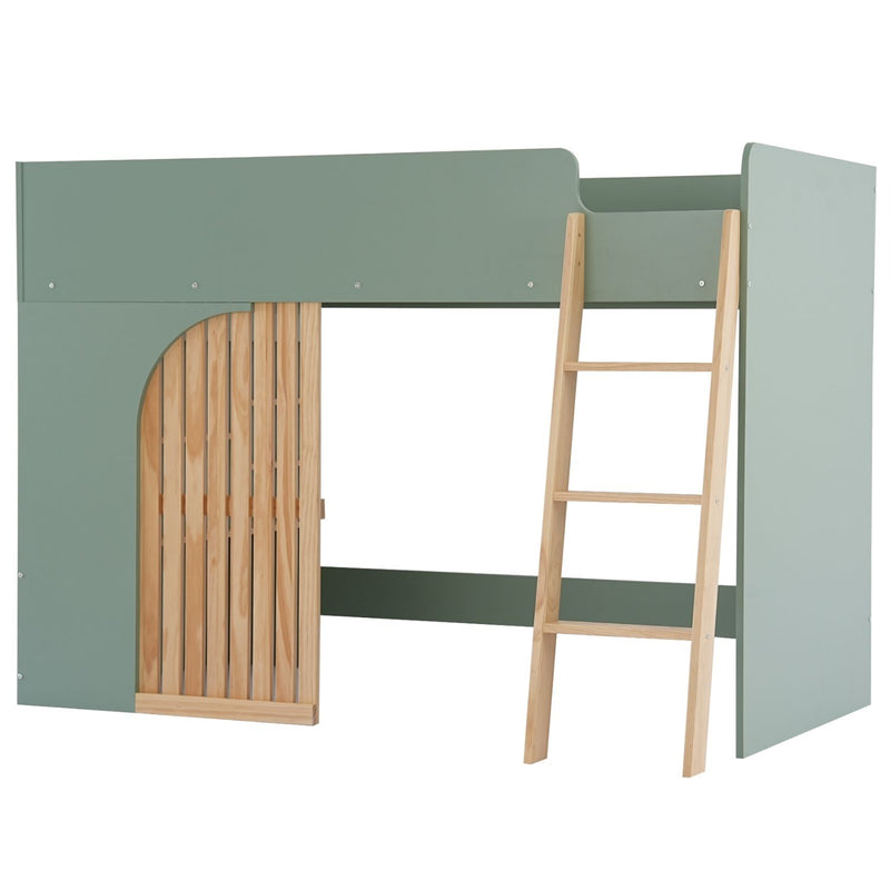 Lumi Midsleeper Cabin Bed with Built in Storage in Sage Green & Natural Pine