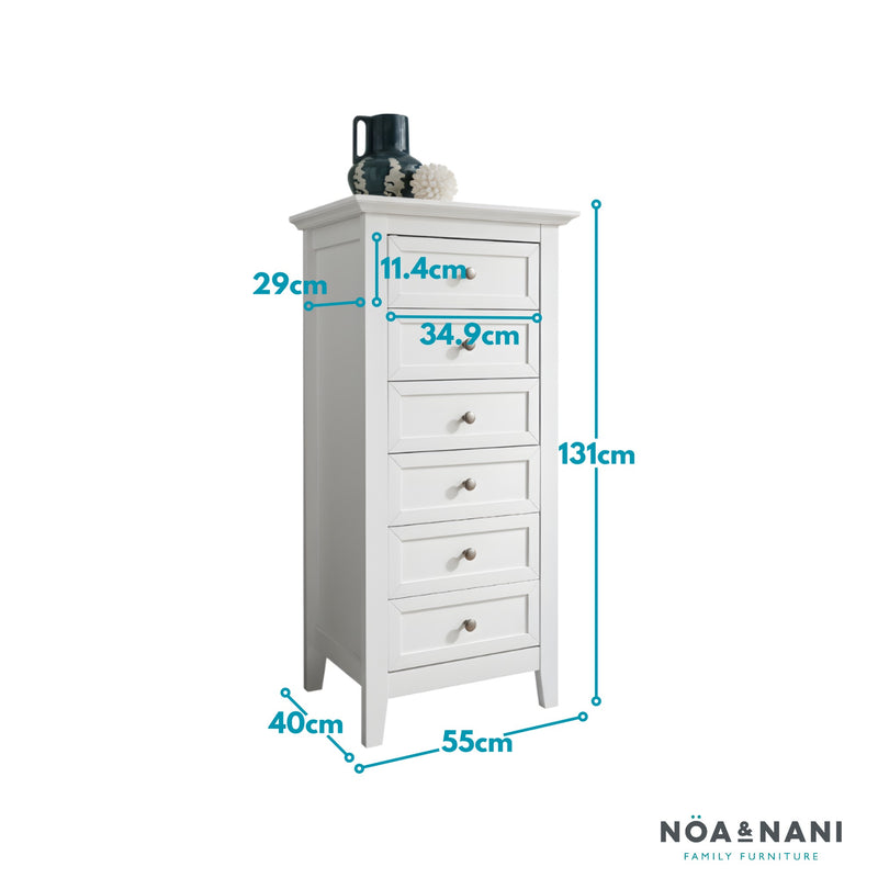 Karlstad Chest of Drawers Tall Bedroom 6 Drawer in Classic White
