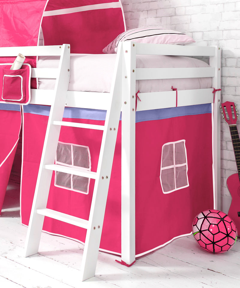 Moro Cabin Bed Midsleeper with Slide & Cotton Pretty Pink Package in Classic White