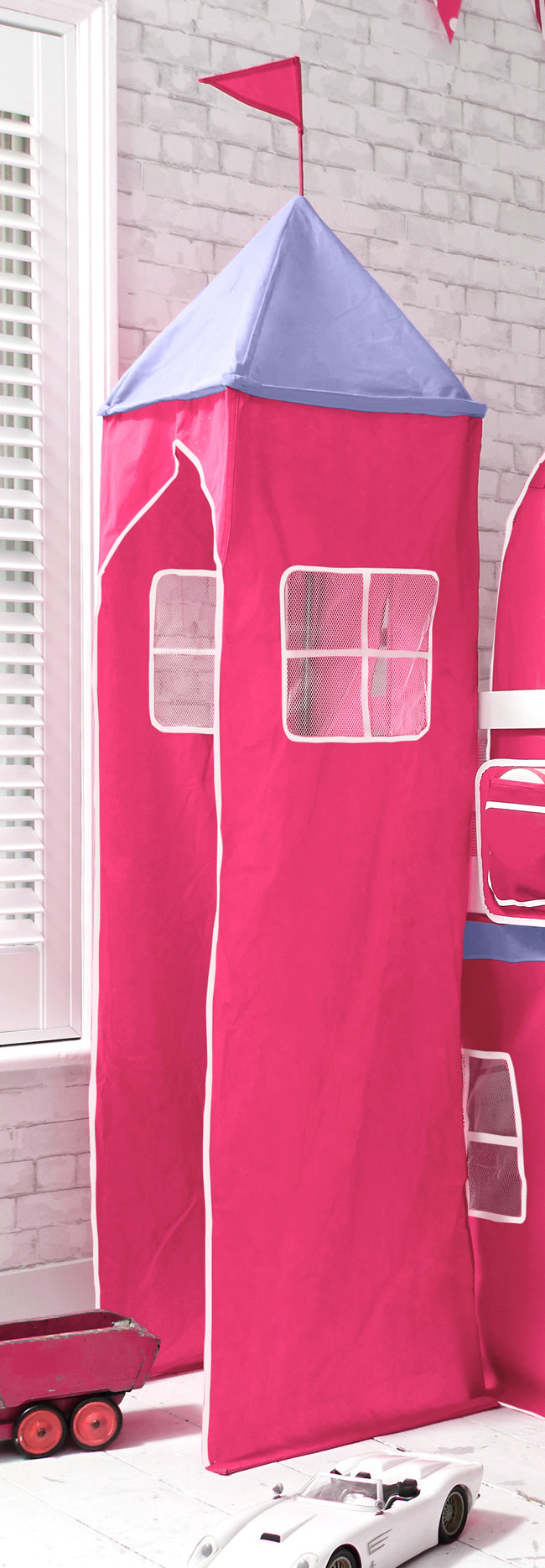 Moro Cabin Bed Midsleeper with Cotton Pink Tent, Tower & Tunnel in Cla