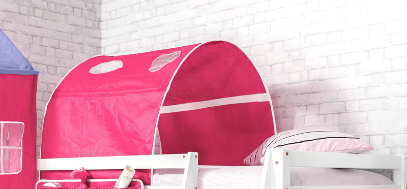 Moro Cabin Bed Midsleeper with Slide & Cotton Pretty Pink Package in Classic White
