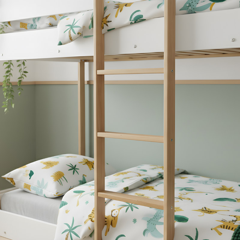 Svea Bunk Bed with Straight Ladder in Classic White & Pine