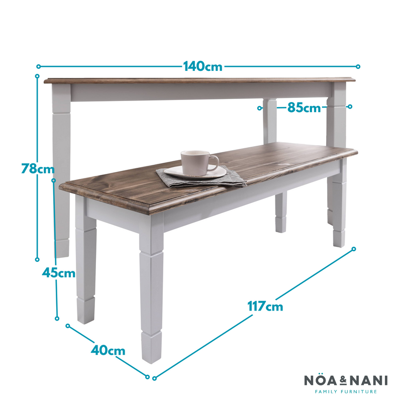 Canterbury 140cm Dining Table and 2 Benches in Grey & Pine