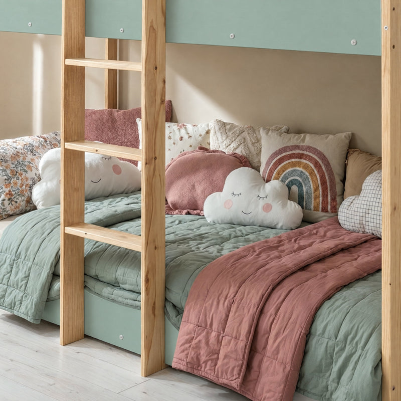 Svea Bunk Bed with Straight Ladder in Sage Green & Pine