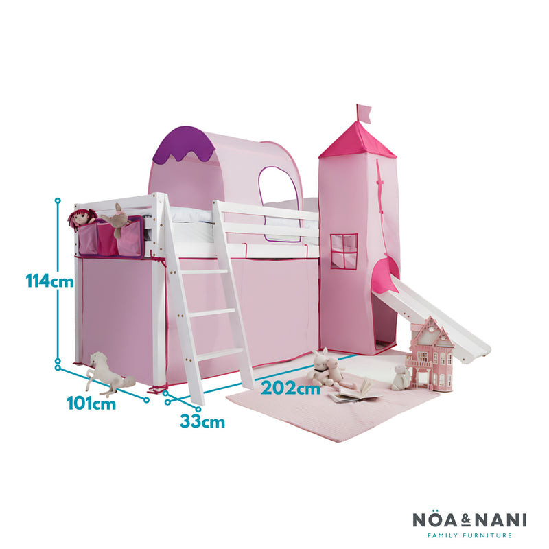 Moro Cabin Bed Midsleeper with Pink Package & Slide in Classic White