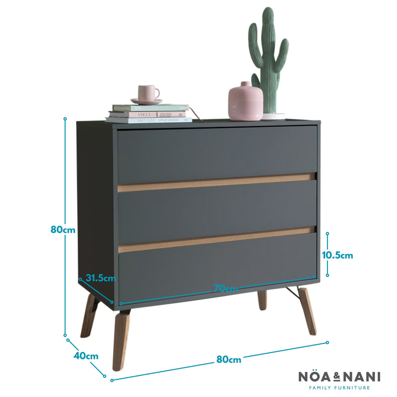 Otto Chest of Drawers Wide 3 Drawer in Grey