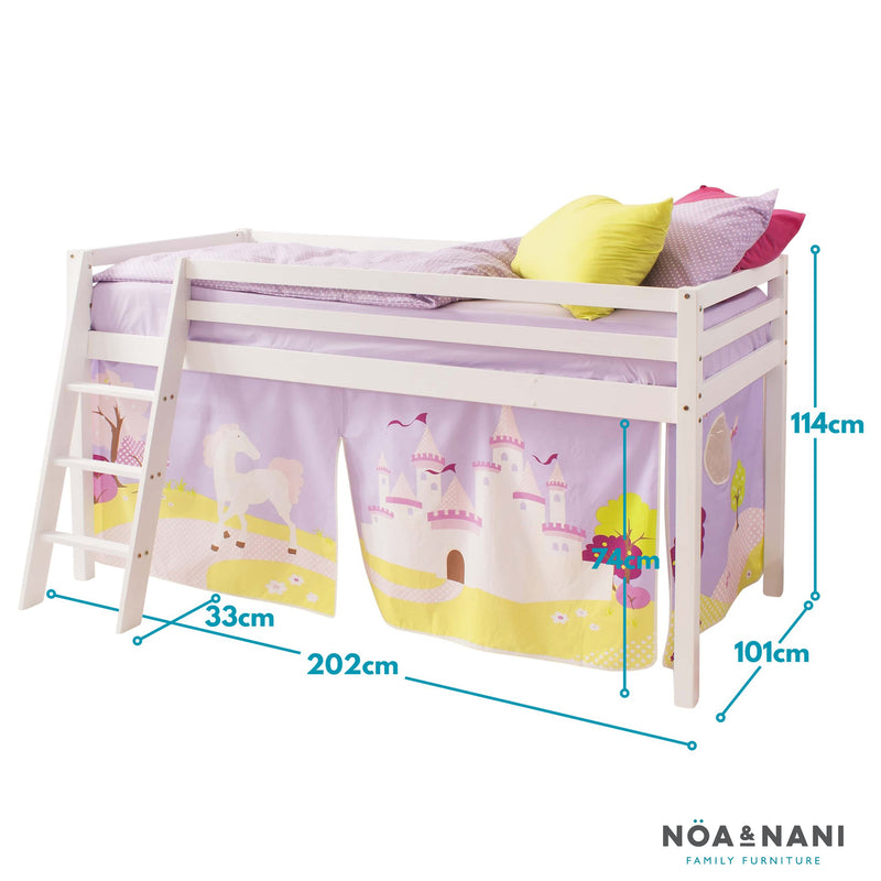 Moro Cabin Bed with Ladder and Tent in Princess Fairytale Design in White