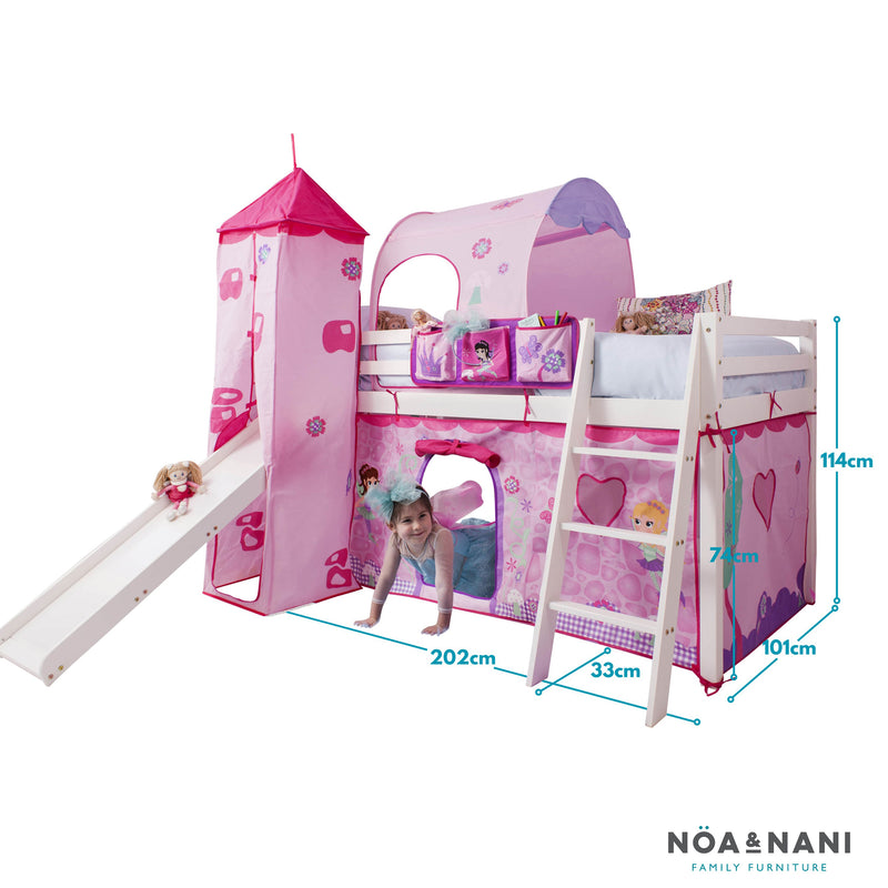 Moro Cabin Bed Midsleeper with Slide & Fairies Package in Classic White