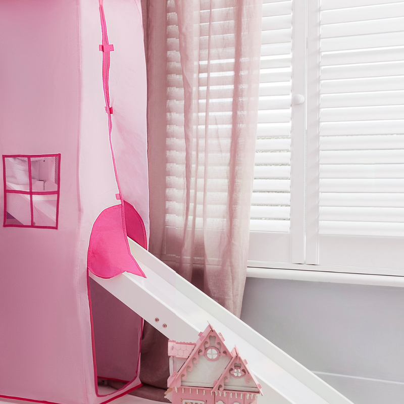 Moro Cabin Bed Midsleeper with Pink Package & Slide in Classic White