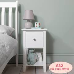 Asora Bedside Table with Drawer in Classic White