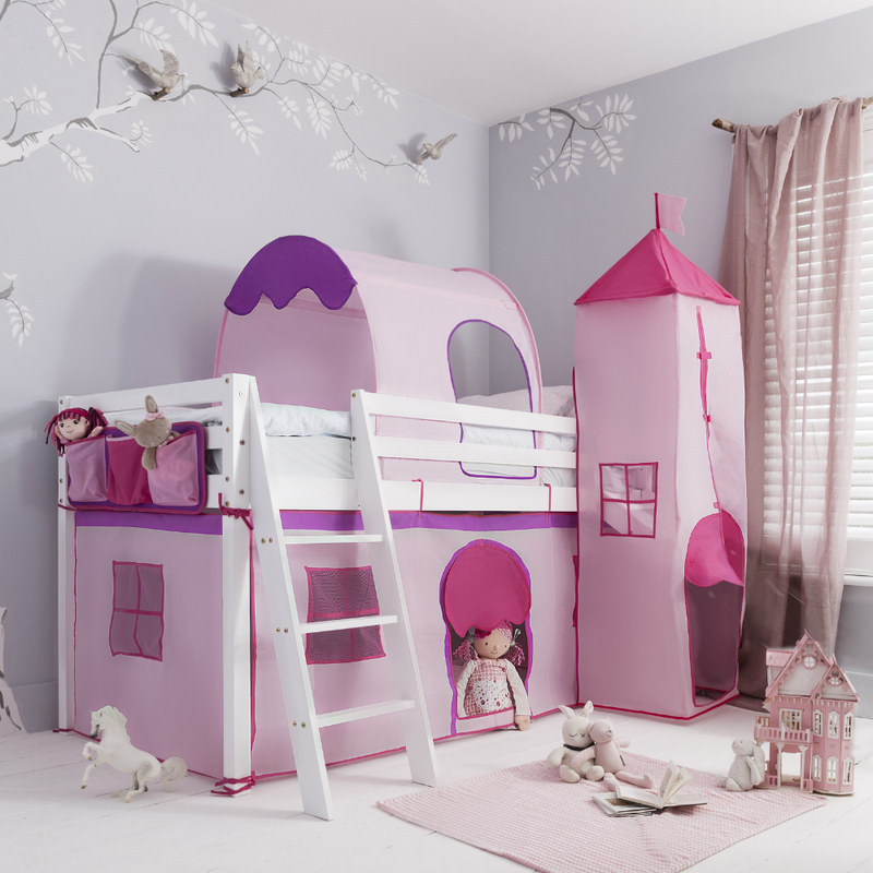 Moro Cabin Bed Midsleeper & Pink Package in Classic White