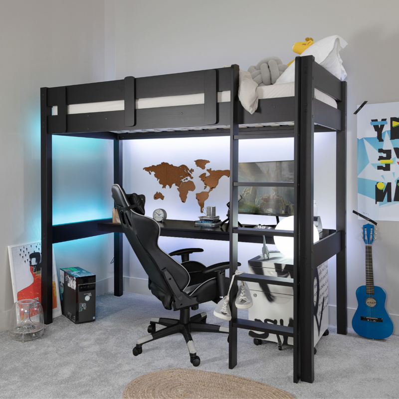 Typhoon Gaming Station High Sleeper Kids Cabin Bed with Desk in Black