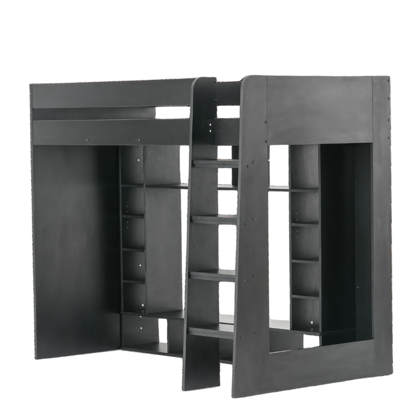 Leo High Sleeper Cabin Bed Gaming Den with Storage in Black