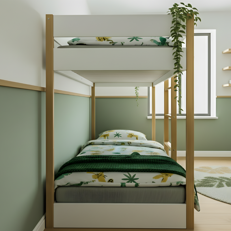 Svea Bunk Bed with Straight Ladder in Classic White & Pine