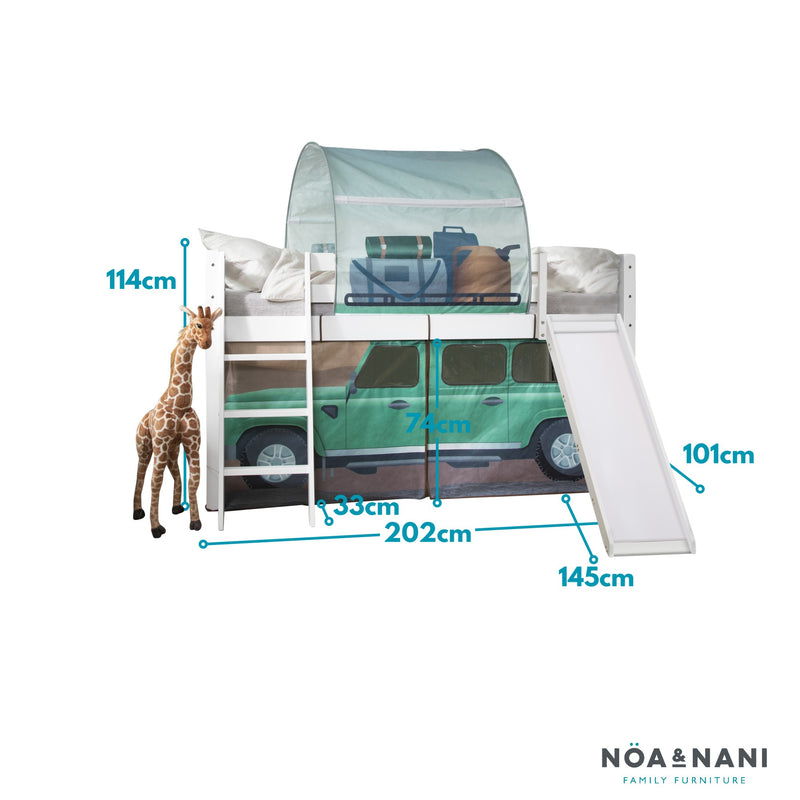 Moro Cabin Bed Midsleeper with Slide & Safari Overland Off Road Package in Classic White