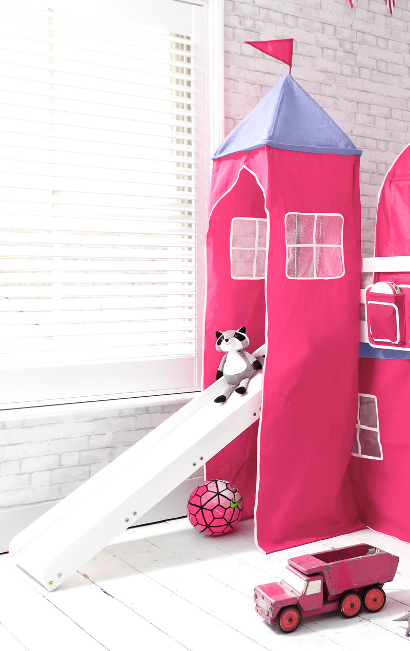 Moro Cabin Bed Midsleeper with Slide & Cotton Pretty Pink Package in Classic White