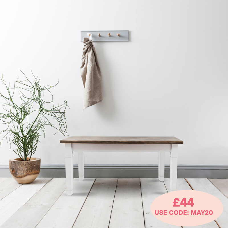 Canterbury Hallway Bench Entryway Medium in White and Dark Pine