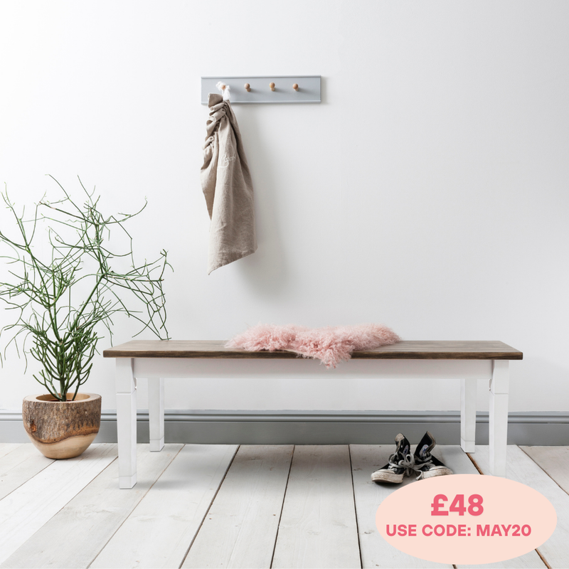 Canterbury Hallway Bench Entryway in White and Dark Pine
