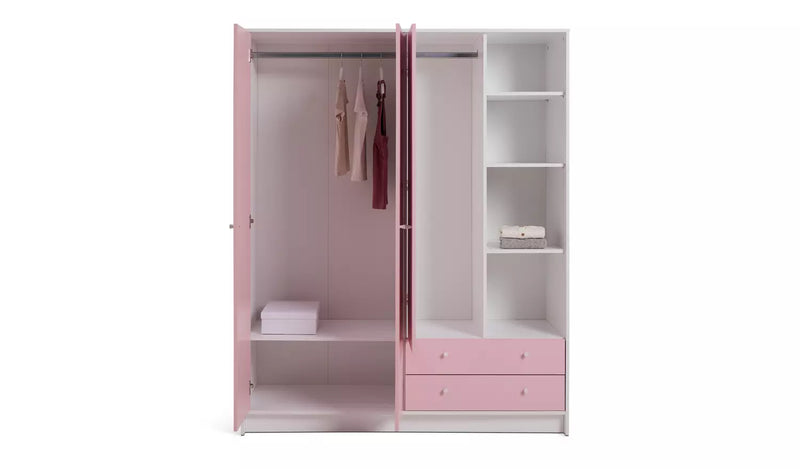 Kids 3 Door 2 Drawer Wardrobe - Pink 17806180 (OpenBox- See T's & C's for details)
