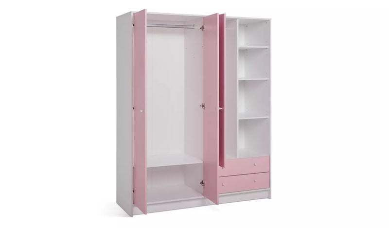 Kids 3 Door 2 Drawer Wardrobe - Pink 17806180 (OpenBox- See T's & C's for details)