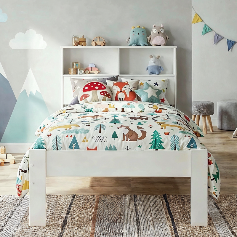 Joni Single Bed with Built in Storage in Classic White