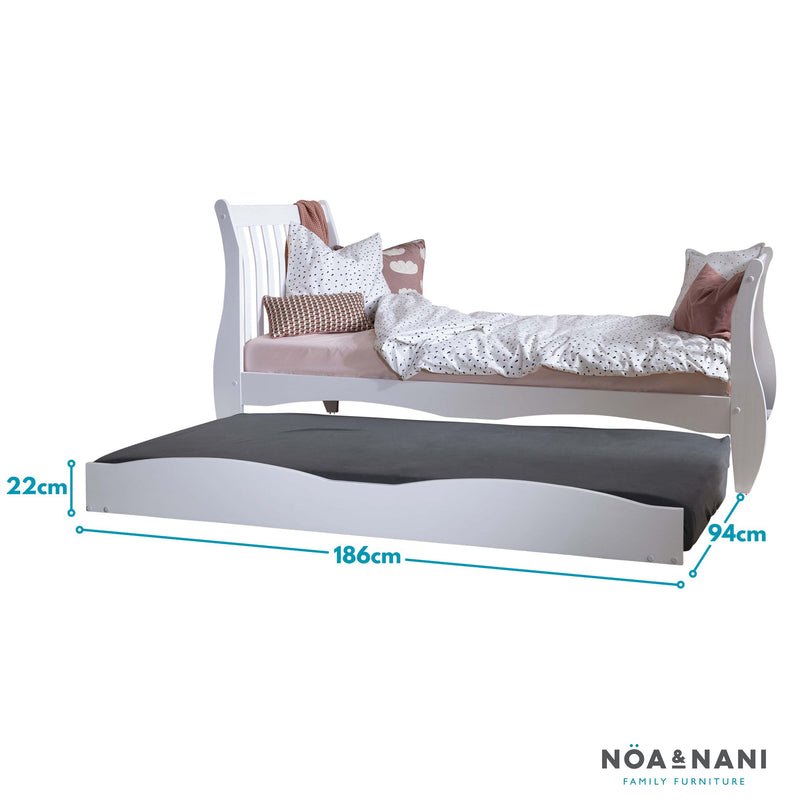 Astrid Single Sleigh Bed with Pullout Trundle in White