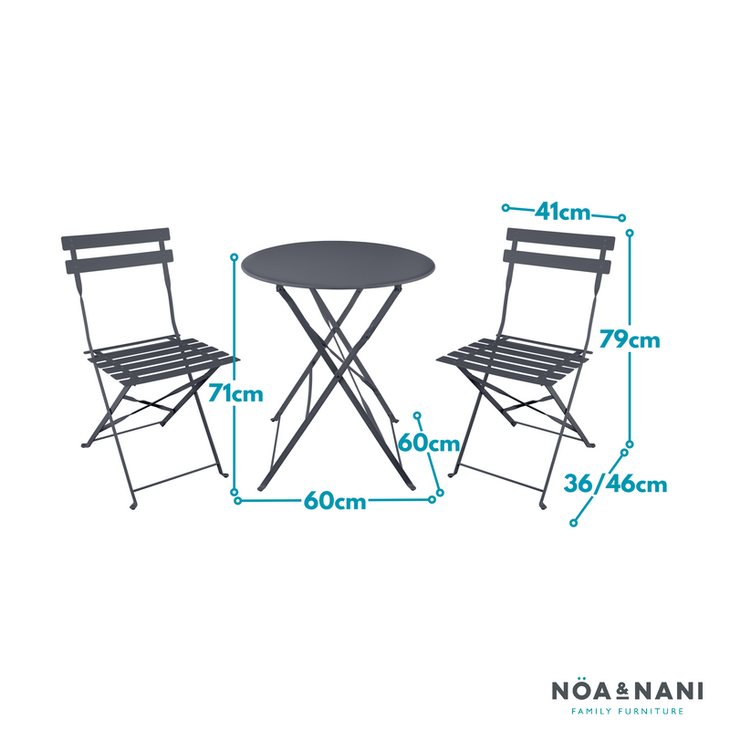 Lucerne Bistro Table & 2 Folding Chairs in Carbon