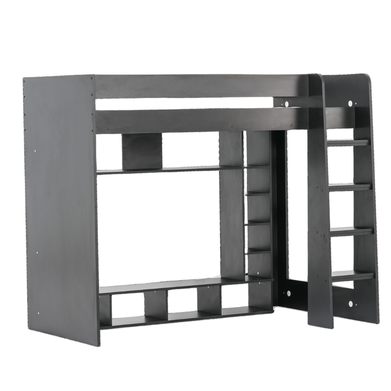 Leo High Sleeper Cabin Bed Gaming Den with Storage in Black