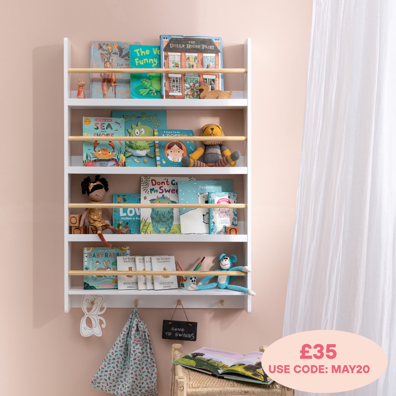 Elene Display Wide & Large Shelf Bookcase Wall Mounted & 4 Coathooks