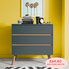 Otto Chest of Drawers Wide 3 Drawer in Grey