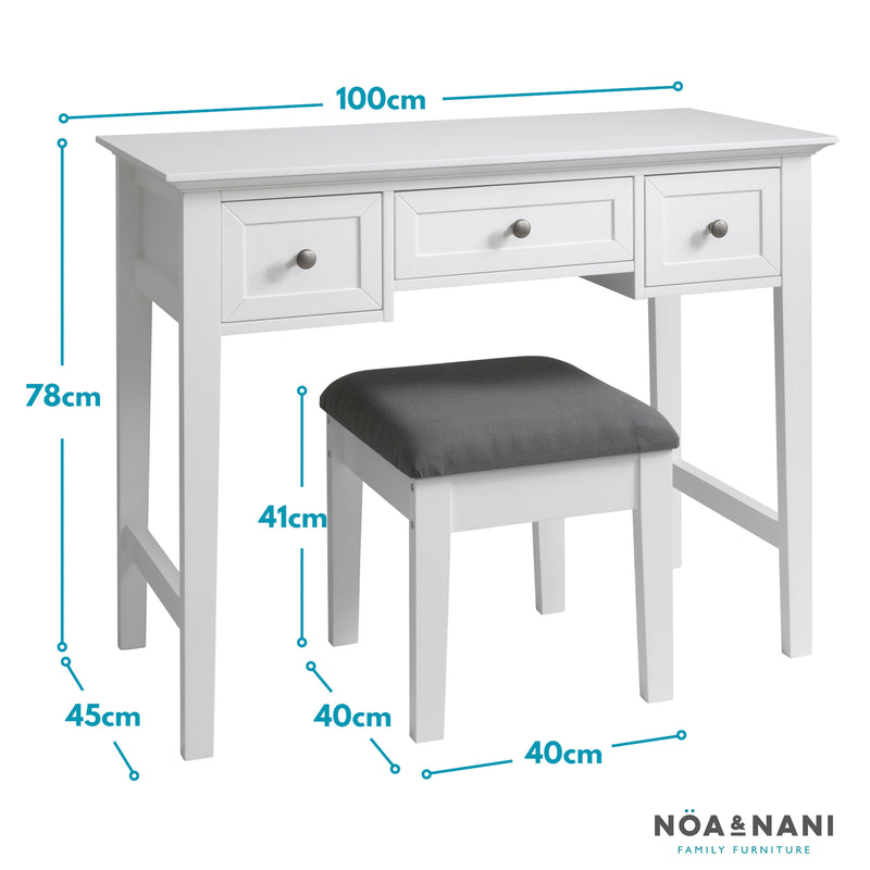 Karlstad Dressing Table with Drawers and Stool in Classic White