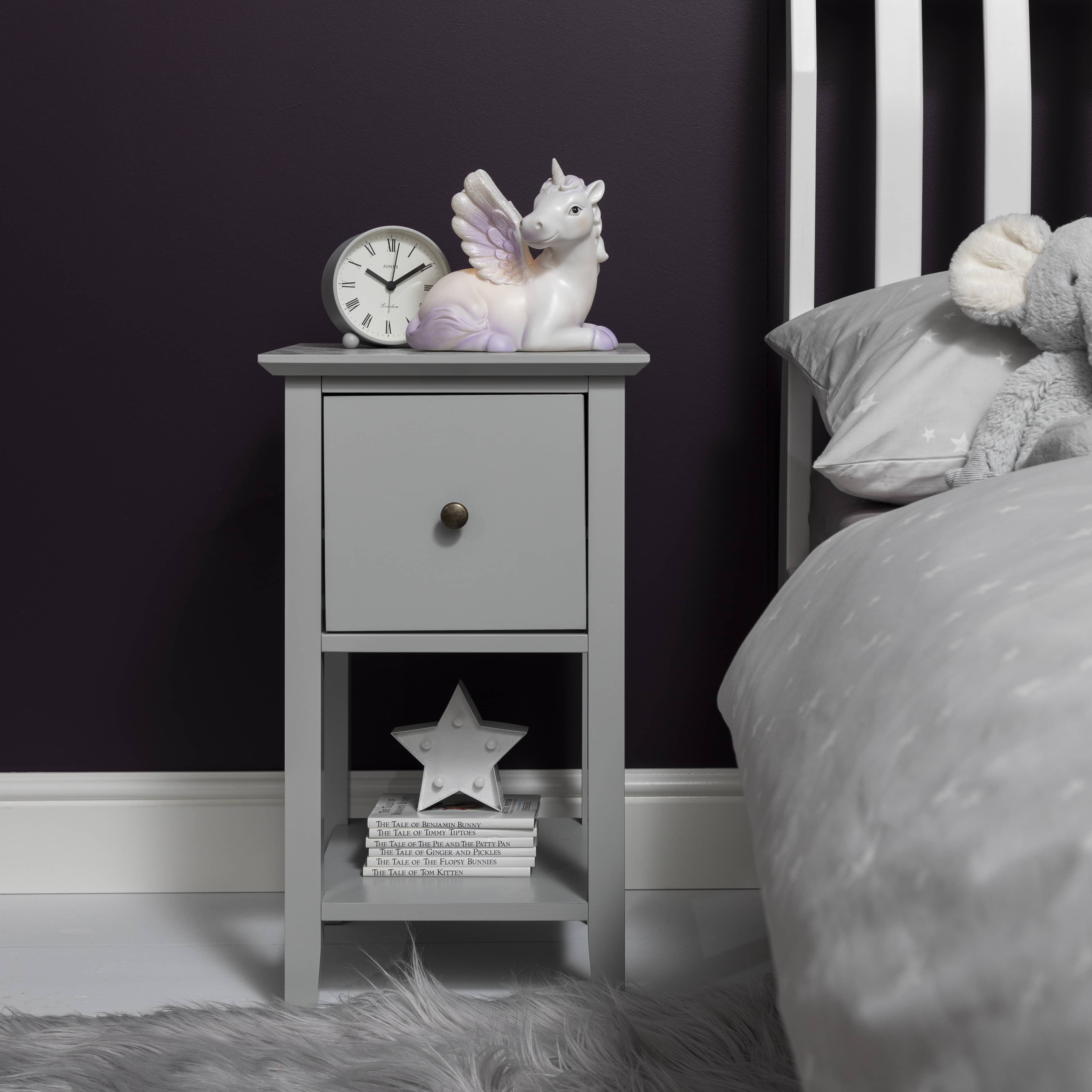 Asora Bedside Table with Drawer in Silk Grey