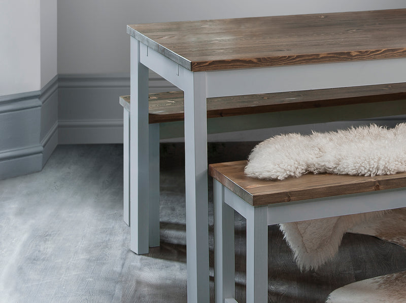Hever Dining Table with 2 Benches in Grey and Dark Pine