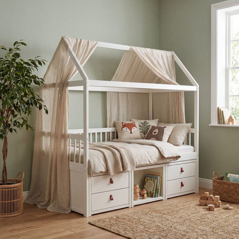 Lottie Bo Peep House Day Bed with Storage Drawers in Classic White