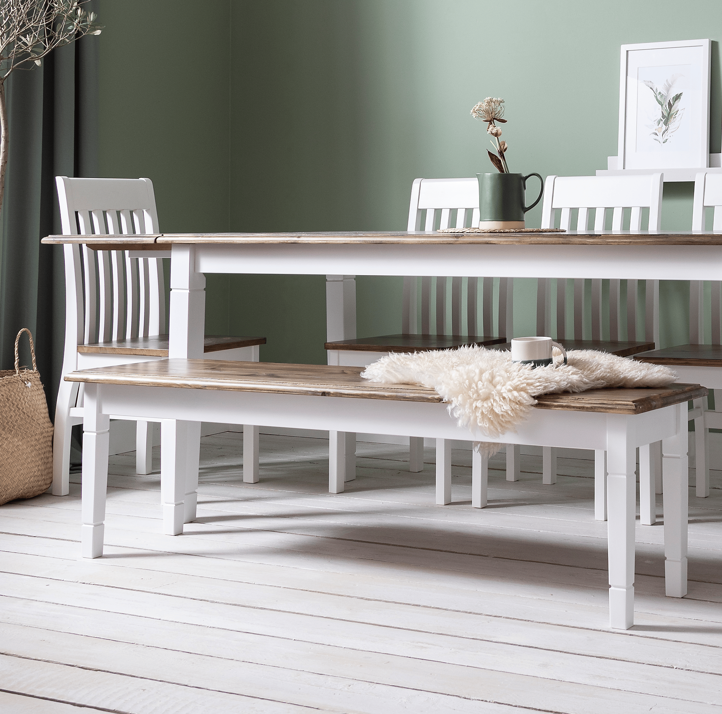 Canterbury 180cm Hallway Bench Entryway in White and Dark Pine Canterbury 180cm Hallway Bench Entryway in White and Dark Pine