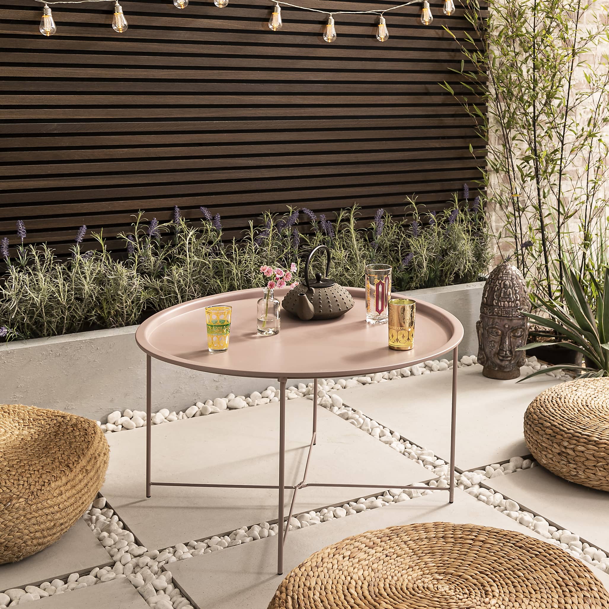 Bjarni Garden Patio Occasional Table in Blush Pink