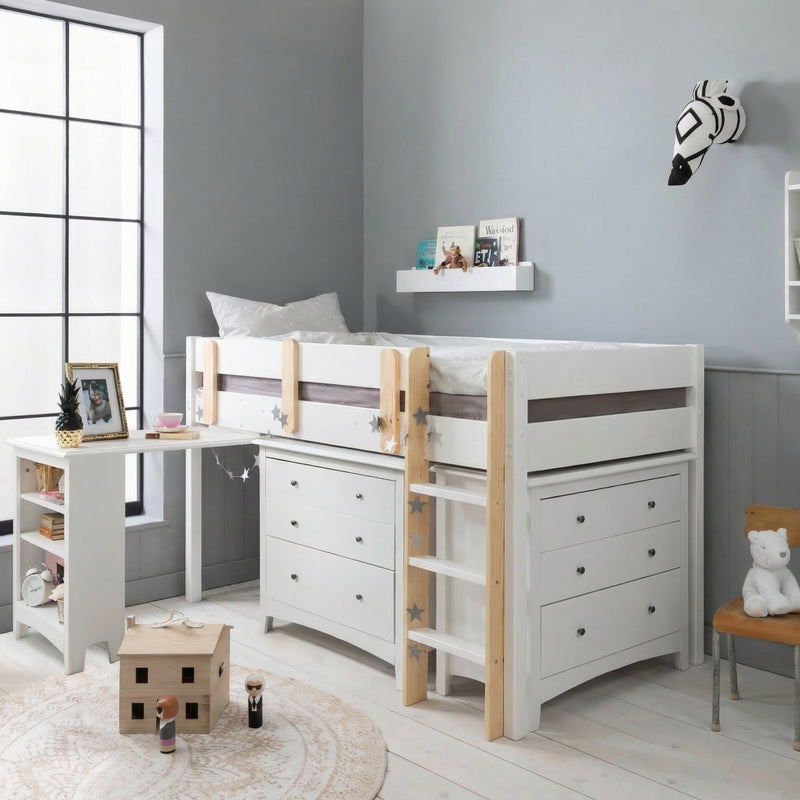 Una Sleepstation with 2 Chest of Drawers & Desk in Classic White