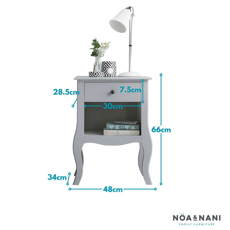 Camille Bedside Table 1 Drawer in Silk Grey