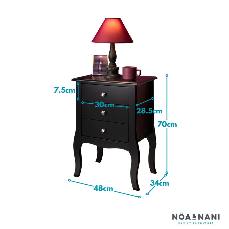 Camille Side Table Chest 3 Drawer in Black