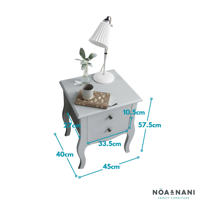 Camille Side Table Chest 2 Drawer in Silk Grey